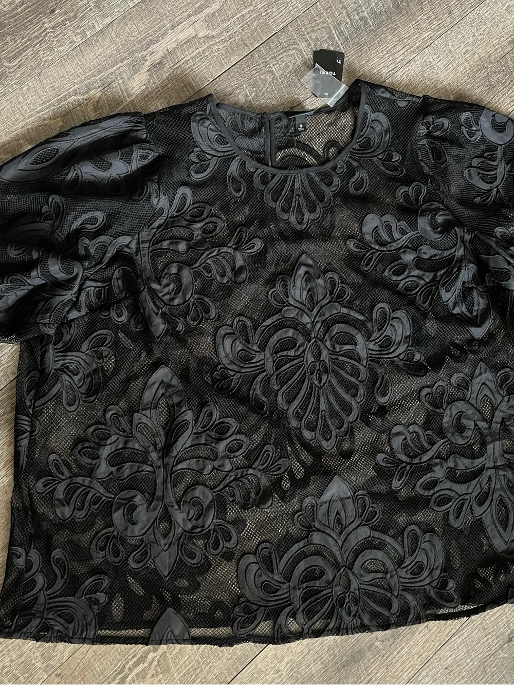 torrid Black Embroidered Mesh Blouse